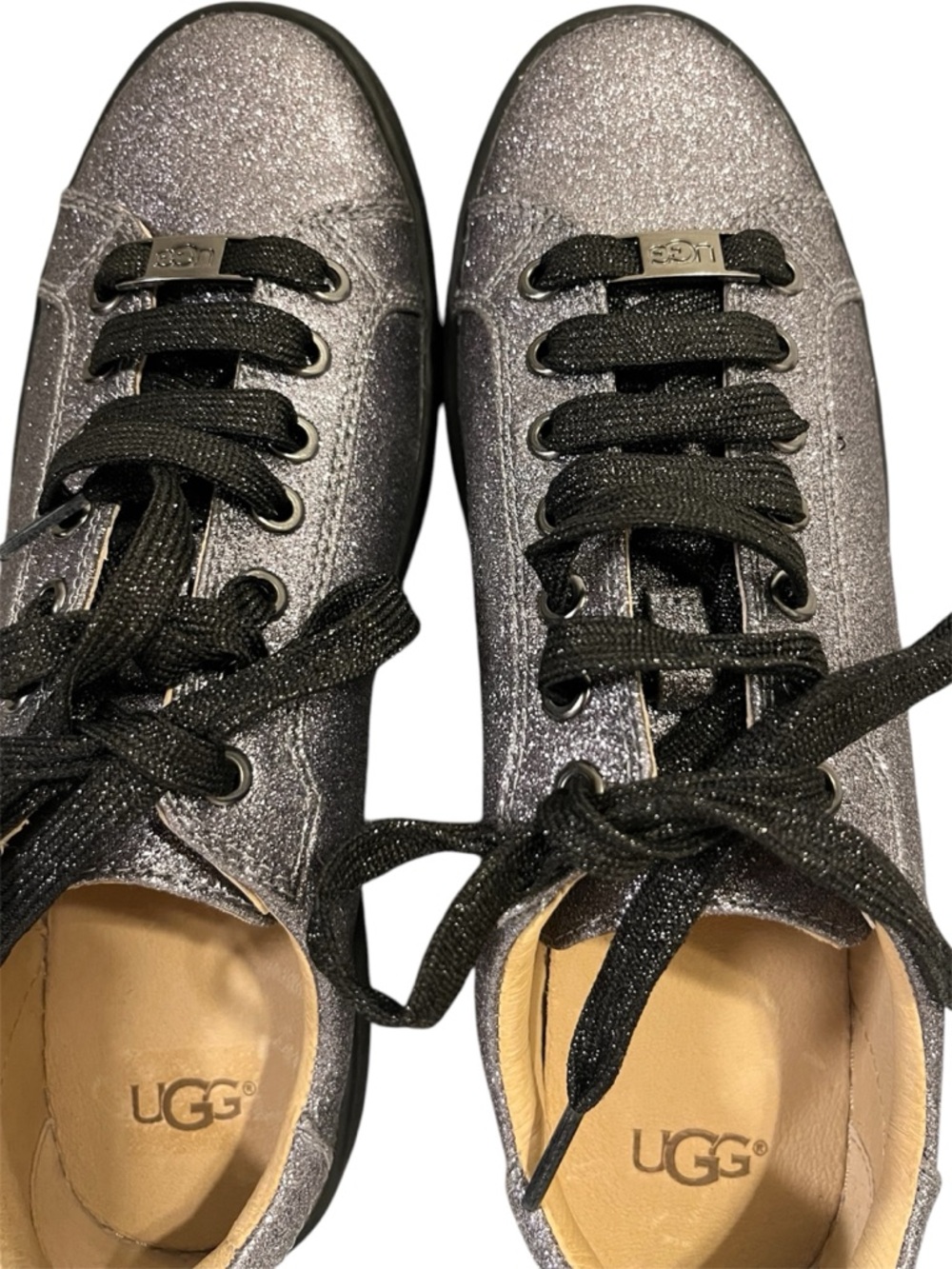 UGG Women’s Metallic Silver Sneakers with Black Laces